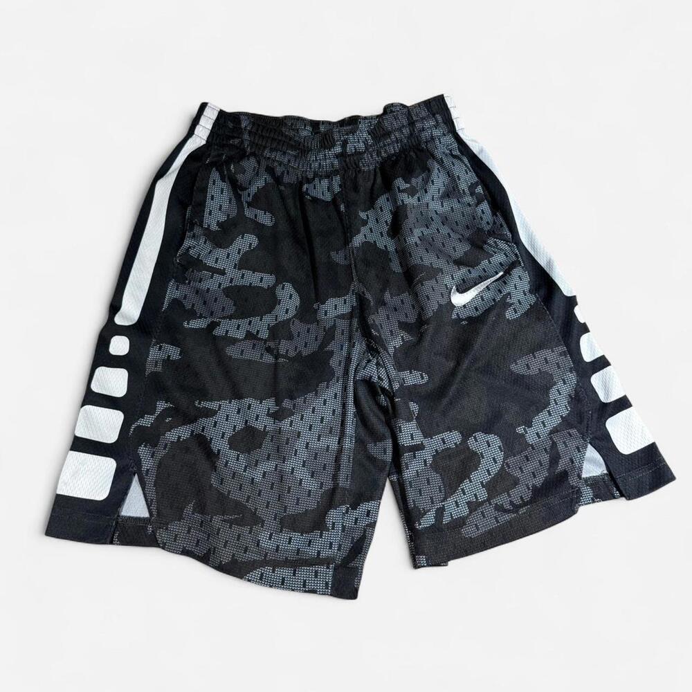 Nike BOYS Dri-Fit camo basketball shorts in black and grey #basketball